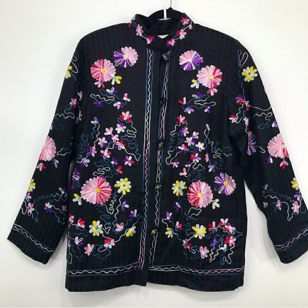Draper’s & Damon’s Black Colorful Floral Embroidered Blazer Jacket